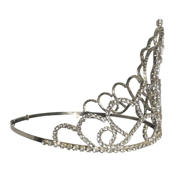 Crystal Heart Tiara Adjustable Band Rhinestones Silver Weddings Events Adult Lg main image 4
